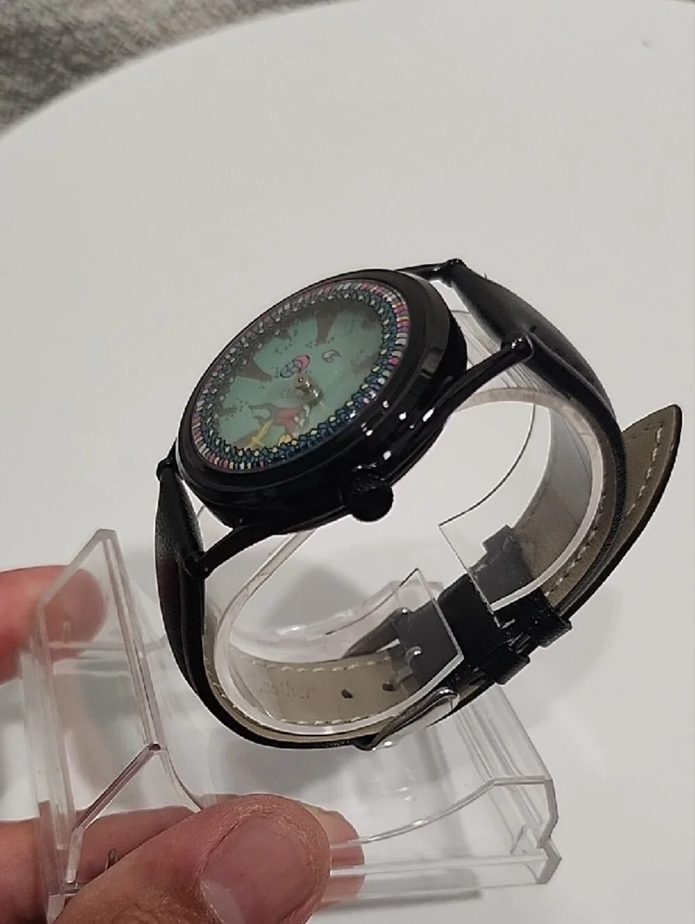 36mm Steel Quartz Creative Art Forest Dial Watch - Black Leather Strap